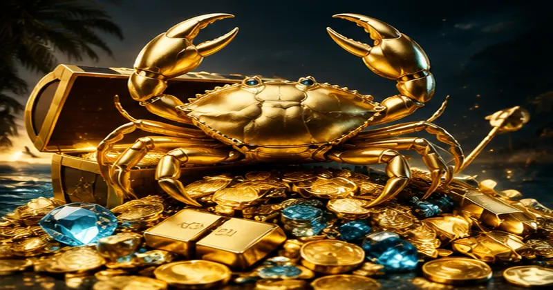 Goldener Bonus Crab mit Schatz